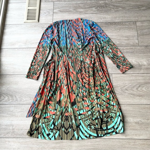 BCBGMAXAZRIA WOMEN’S ADELE WRAP DRESS LIGHT LARKSPUR BLUE COMBO - Picture 14 of 15
